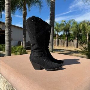 SHEIN Black Glitter Heeled Boots